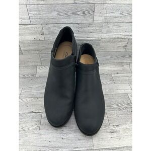 Clarks Collection Black Leather Ankle Boots Ultimate Comfort Side Zip Womens 11M